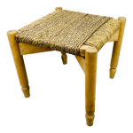 Tabouret paille tress bois brut