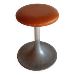 Tabouret pied tulipe � vis, aluminium et cuir