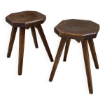 Tabourets en pin assise incurve durupt annes 50