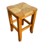 Tabouret en pin et paille