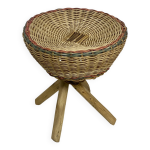 Tabouret en rotin vintage ann�es 70