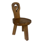 Tabouret sculptural brutaliste chunky tripod en chne, 1960s