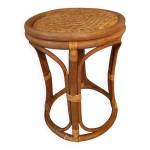 Tabouret tam - tam en rotin et cannage - design boh�me ann�es 1970