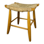 Tabouret taureau paille et bois, design suisse, ann�es 50