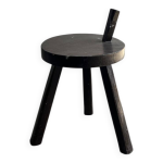 Tabouret trpied vintage en bois massif noir avec dossier inclin france, annes 1960