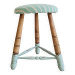 Tabouret tripode ancien assise raye