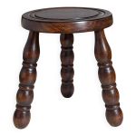 Tabouret tripode en bois tourn massif vintage