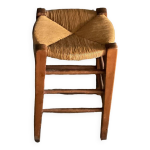 Tabouret vintage en bois et paille