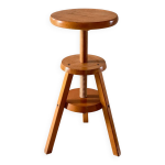 Tabouret � vis h�tre massif vintage