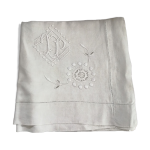 Taie en lin brode et monogramme
