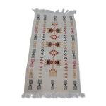 Tapis blanc  motifs berbres fait main en laine