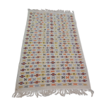 Tapis blanc  motifs berbres multicolore fait main en pure laine