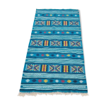 Tapis bleu multicolore fait main traditionnel 210x110cm