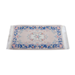 Tapis chinois à franges avec motif floral sur fond bleu et beige 63x143cm Tapis chinois à franges avec motif floral sur fond bleu et beige 63x143cm