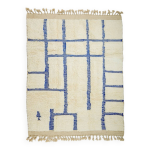Tapis marocain beni ouarain blanc et bleu klein Tapis marocain beni ouarain blanc et bleu klein