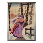 Tapisserie 1970 frimas femme au chemin enneige cadre aluminium