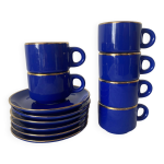 Tasses bistrot café avec soucoupes en porcelaine bleu cobalt Tasses bistrot café avec soucoupes en porcelaine bleu cobalt