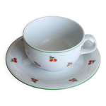 Tasse et sous - tasse vintage en porcelaine - motif cerises