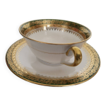 Tasse  th ou chocolat en porcelaine de limoges , verte et or