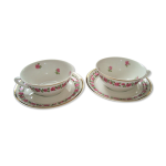 Tasses  th et soucoupes porcelaine pillivuyt blanches petites fleurs roses