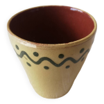 Tasse ou verre c�ramique couleur moutarde d�cor vert