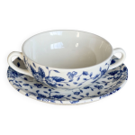 Tasse vintage double anses & sous - tasse royal tudor bouquet bleu