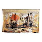 Tenture, tapisserie murale en laine orange, atelier robert four � aubusson