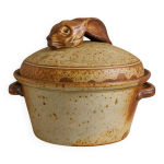 Terrine, cocotte en grs  dcor de livre, annes 70 - 80