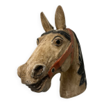 Tête de cheval de manège en bois polychrome Tête de cheval de manège en bois polychrome