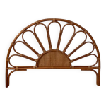 T�te de lit en rotin et cannage vintage 1970 pour lit 2 places