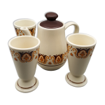 Théière cafetière avec 3 mugs tasses porcelaine et feu jet nomar Théière cafetière avec 3 mugs tasses porcelaine et feu jet nomar