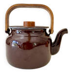 Théière scandinave en tôle émaillée marron et bois Théière scandinave en tôle émaillée marron et bois