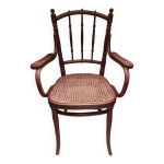 Thonet ancien fauteuil chaise bistrot canne bois sign