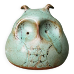 Tirelire chouette en terre cuite verniss�e, sign�e