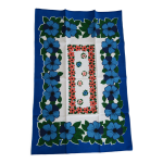 Torchon  fleurs bleues et orange vintage annes 70