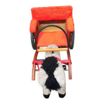 Tricycle cheval peluche calèche en bois vintage vers 1960 Tricycle cheval peluche calèche en bois vintage vers 1960