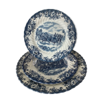 Trio d assiettes coaching scenes bleu par johnson bros brothers irestone