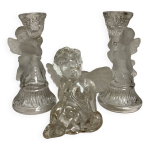 Trio de bougeoirs anges verre moul� d�poli