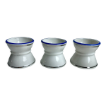 Trio de coquetiers diabolo blanc liser argent et bleu vif annes 50