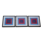 Trio tableaux vintage art optique - victor vasarely - cadres 40x40cm