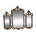 Triptyque miroir baroque / rococo en laiton dor, vers 1950 - m