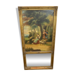 Trumeau en bois doré d'époque xixe siècle scène romantique - 69cm x 140cm Trumeau en bois doré d'époque xixe siècle scène romantique - 69cm x 140cm