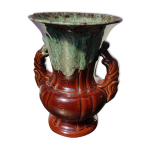 Vase adp céramique émaillée marron coulures vert bleu avec anses vintage Vase adp céramique émaillée marron coulures vert bleu avec anses vintage