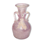 Vase amphore en verre souffl� rose iris� murano