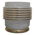 Vase type art dco en verre mouchet blanc et dor