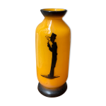 Vase art dco verre orange silhouette fumeur