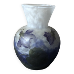 Vase art nouveau daum nancy  violettes  en verre grav et maill, 1900