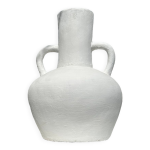Vase artisanal en terracotta peint en blanc  double anses h:40 d:30