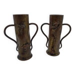 Vases attribuées à auguste klein . crapaud et abeille . singe et personnage . 1900 . Vases attribuées à auguste klein . crapaud et abeille . singe et personnage . 1900 .