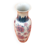 Vase balustre porcelaine polychrome asiatique  dcor floral de fleurs de lotus
